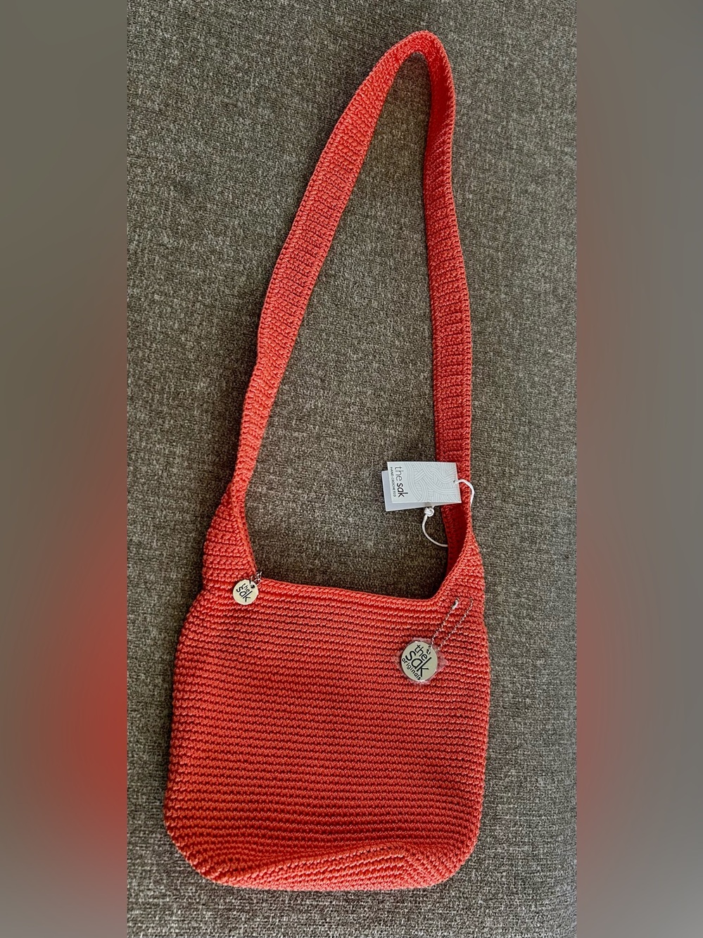 NWT The Sak Coral Apricot Crochet All that Crossbody Bag style 109059 zippered